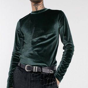 Velour velvet long sleeve slim tight shirt